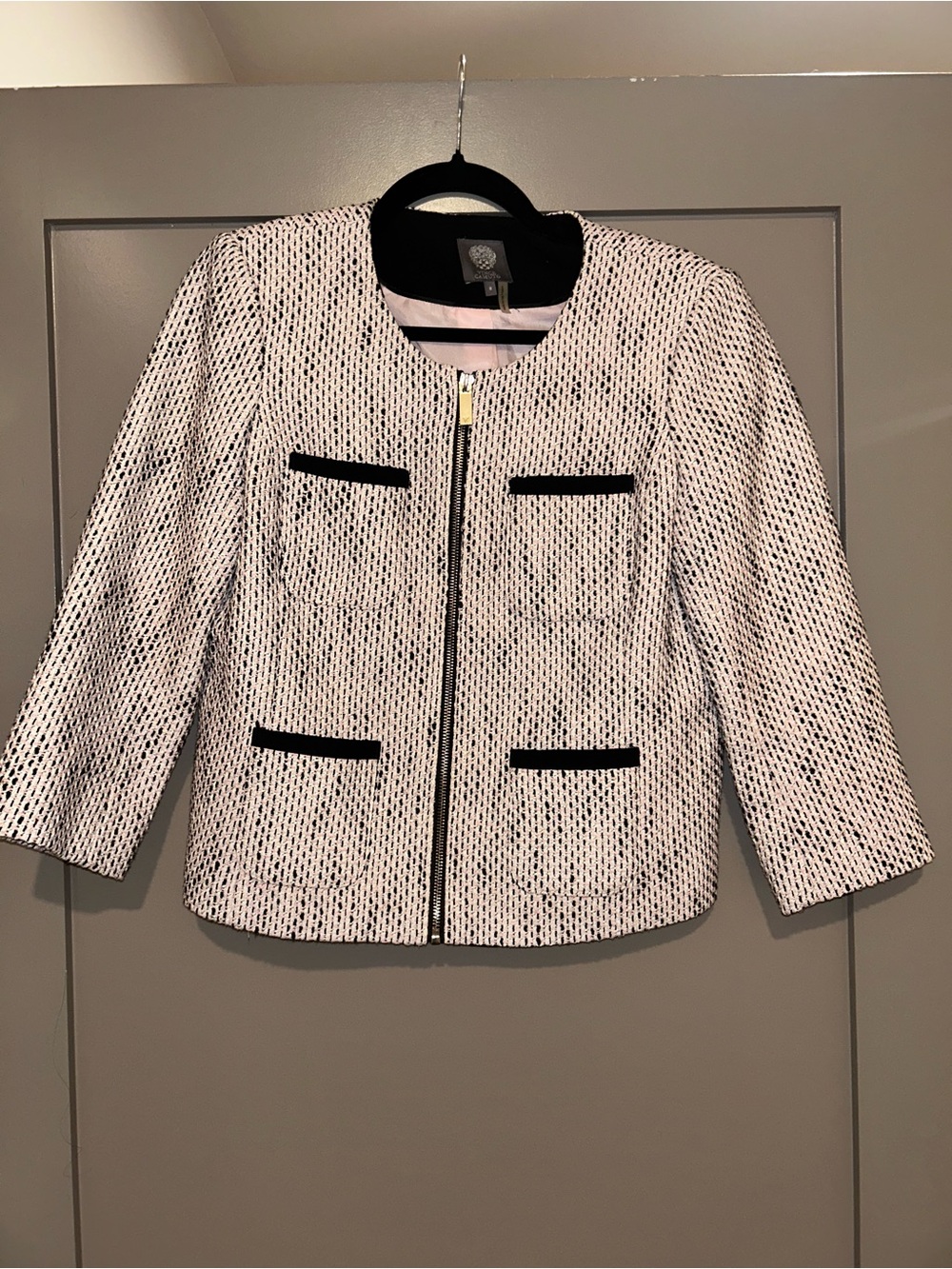 Vince Camuto cotton tweed blazer jacket with pockets and zipper